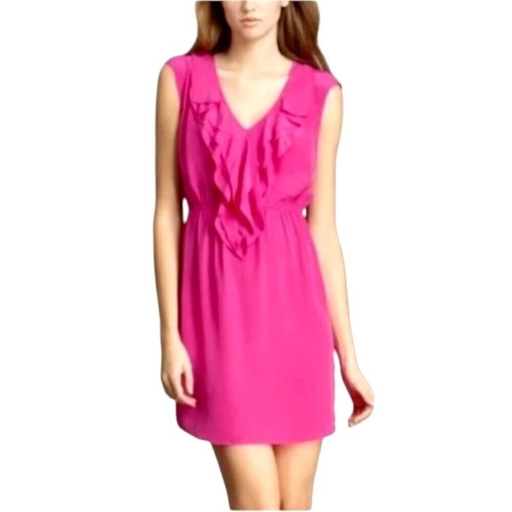 Rebecca Taylor Dress Women 2 Pink Silk Ruffle Elastic Waist Fit And‎ Flare Mini